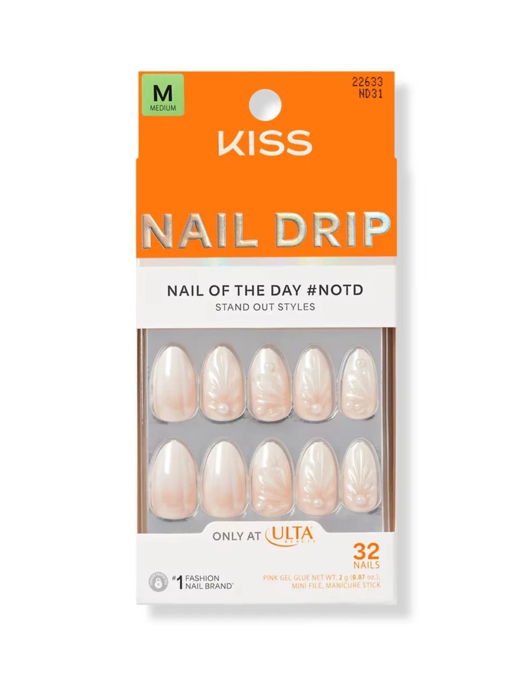 Kiss NAIL DRIP Press On Nails Medium Length "Happy Grove" Glossy Pearl NIB